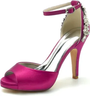 Women Wedding Bridal Shoes Women's High Heels Sandals Satin Peep Toe Dress Bridesmaid Stiletto Heel 10Cm
