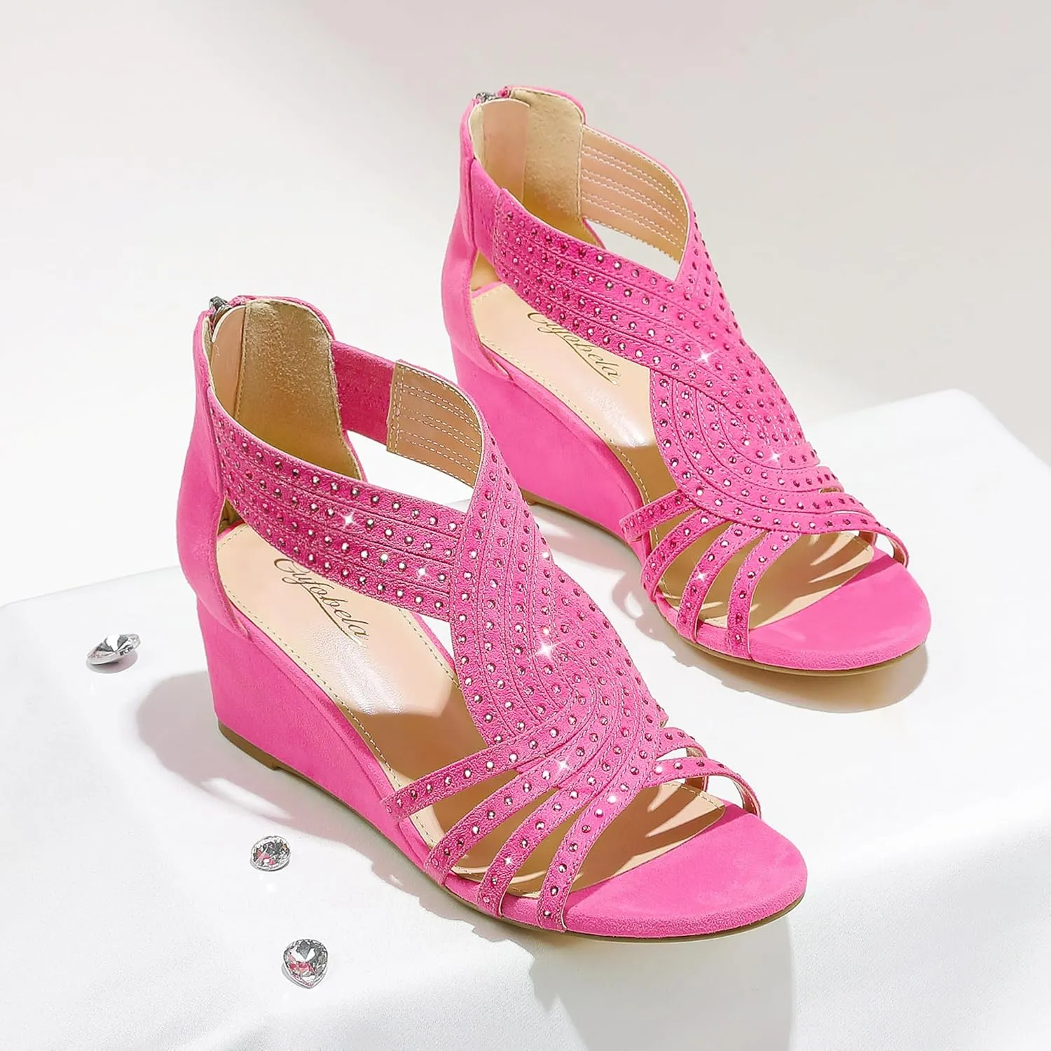 Women Wedge Sandals Sparkly Rhinestone Open Toe Fashion Dressy Sandals Evening Wedding Prom Shoes