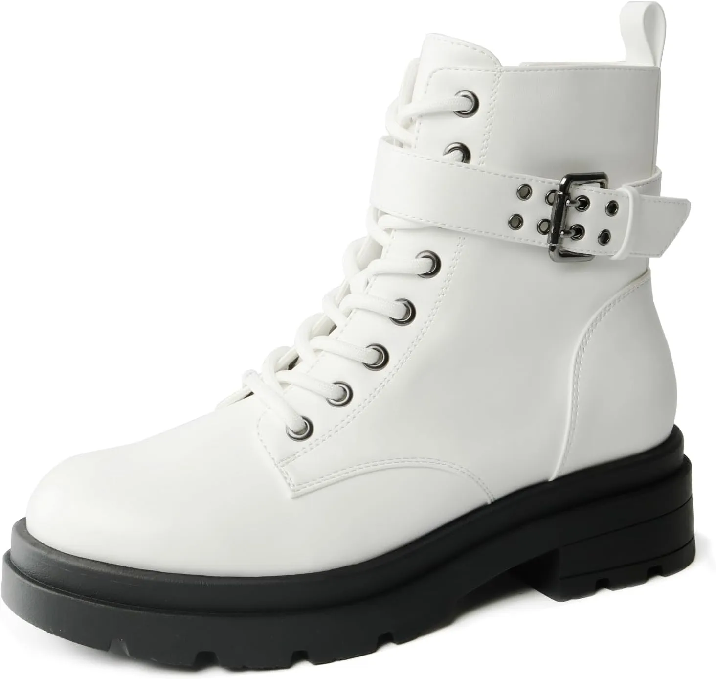 Women's Ankle Boots Classic Low Heel Womens Motorcycle Boots Straps Zippers Lace up Fashion Combat Booties for Women with Buckle Straps