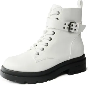 Women's Ankle Boots Classic Low Heel Womens Motorcycle Boots Straps Zippers Lace up Fashion Combat Booties for Women with Buckle Straps