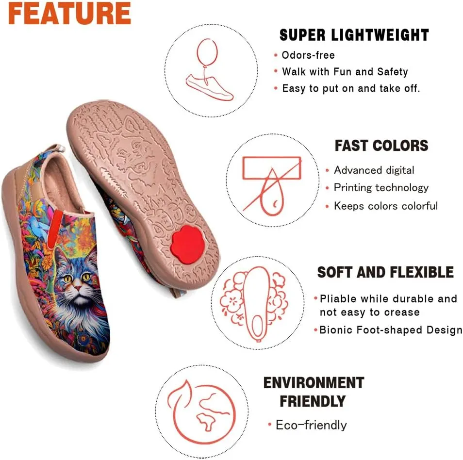Women's Art Painted Travel Shoes Slip On Casual Leather Loafers Lightweight Comfort Fashion Sneaker