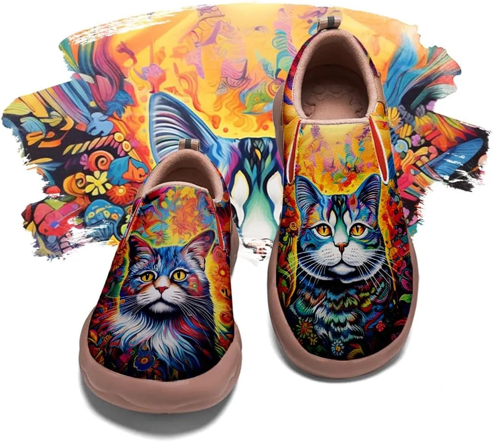 Women's Art Painted Travel Shoes Slip On Casual Leather Loafers Lightweight Comfort Fashion Sneaker