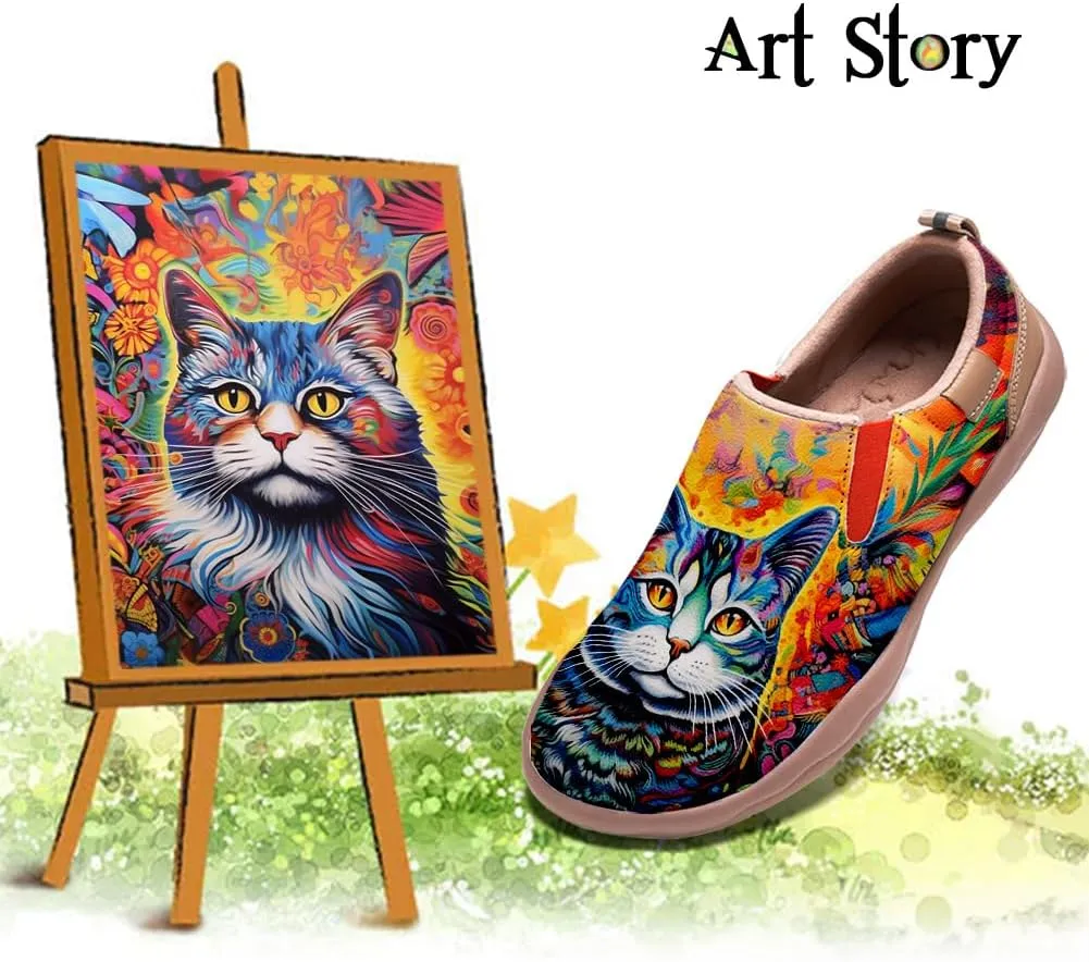 Women's Art Painted Travel Shoes Slip On Casual Leather Loafers Lightweight Comfort Fashion Sneaker