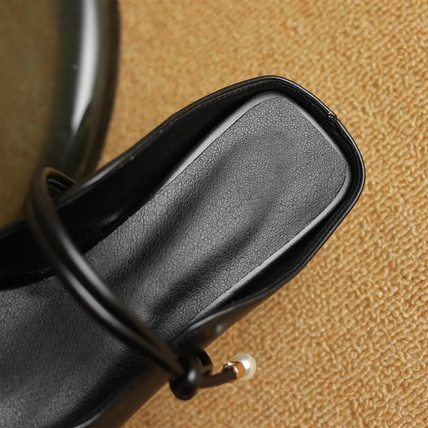 Women's Basic Mid Chunky Heel Pearl Strap Mules for Women Square Toe Slip-On Backless Slide Sandals Work Casual Fashion Pumps Business Dress Party Office Comfortable Shoes