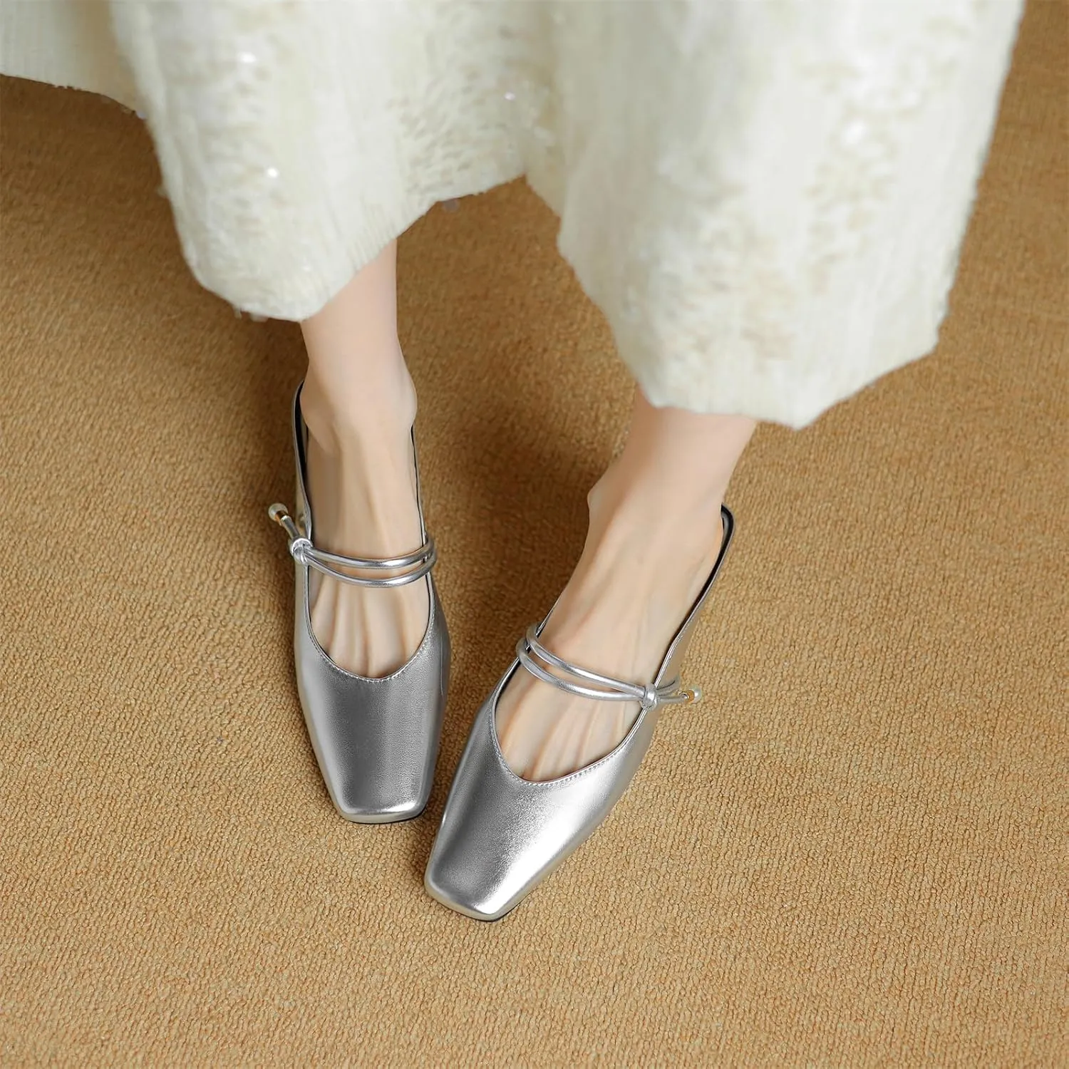 Women's Basic Mid Chunky Heel Pearl Strap Mules for Women Square Toe Slip-On Backless Slide Sandals Work Casual Fashion Pumps Business Dress Party Office Comfortable Shoes