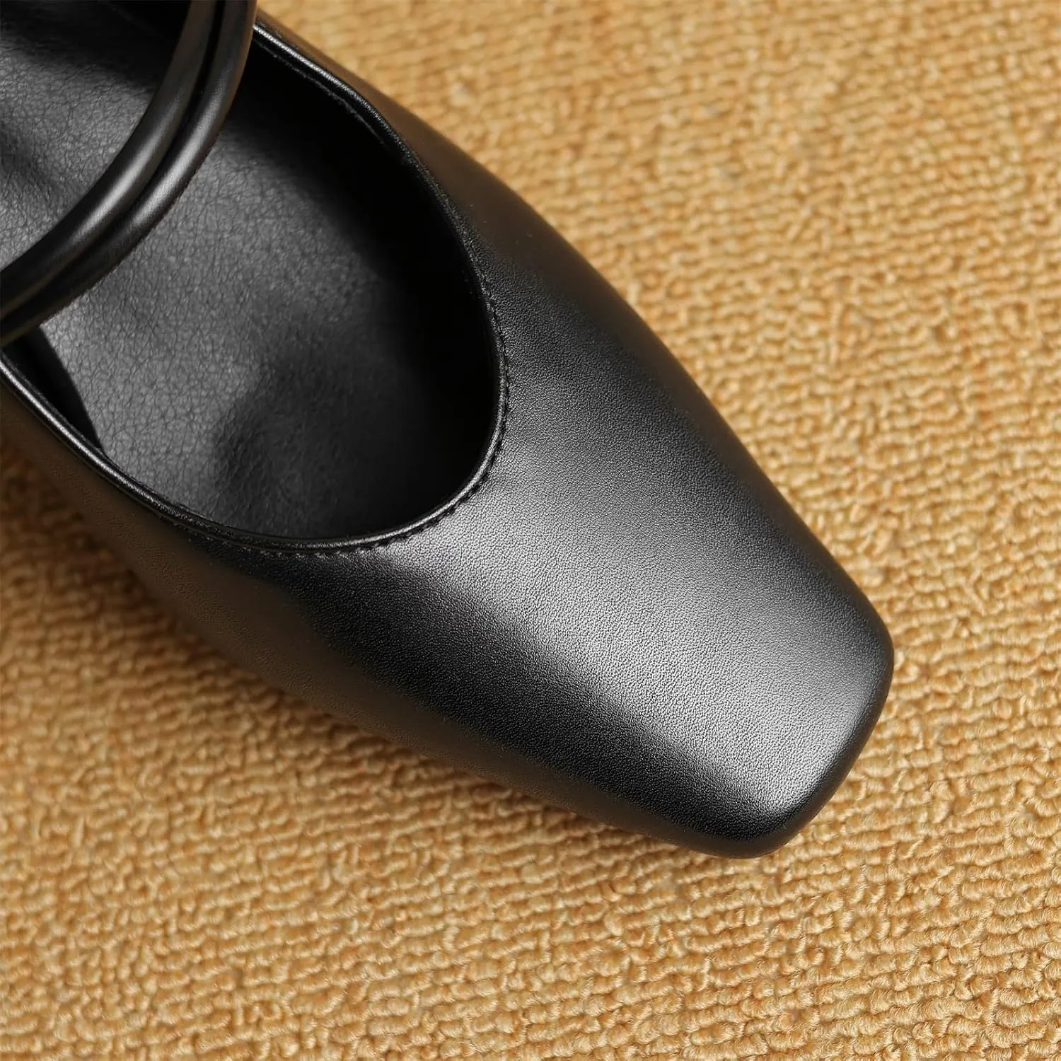 Women's Basic Mid Chunky Heel Pearl Strap Mules for Women Square Toe Slip-On Backless Slide Sandals Work Casual Fashion Pumps Business Dress Party Office Comfortable Shoes