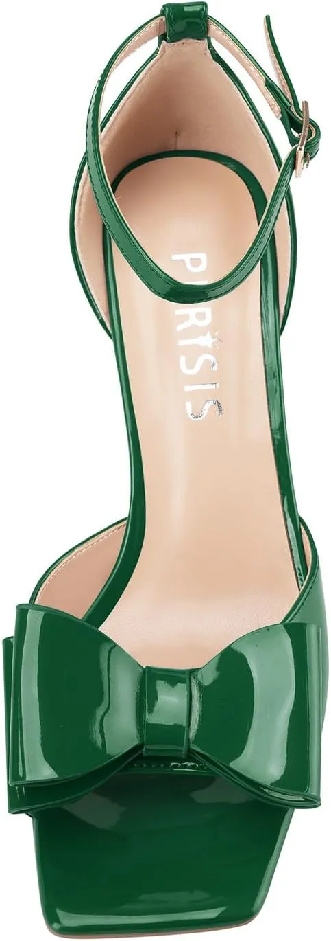 Women's Bow Heels Open Square Toe Wedge Sandals Summer Wedges Shoes with Ankle Strap Buckle Comfortable Dressy Female Shoes for Ladies