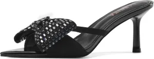 Women’s Bow High Stilettos Heels Mules pointed Slip On Comfort Sexy Dress Pumps Sandals Evening Party Prom Dance Shoes