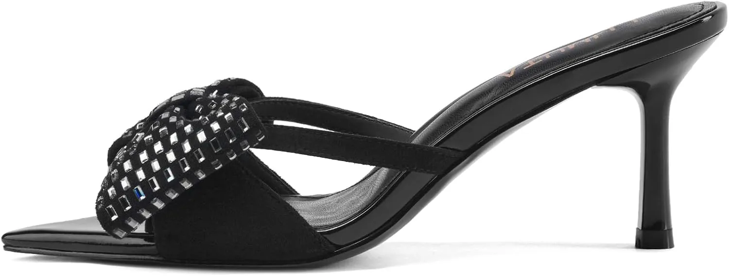 Women’s Bow High Stilettos Heels Mules pointed Slip On Comfort Sexy Dress Pumps Sandals Evening Party Prom Dance Shoes