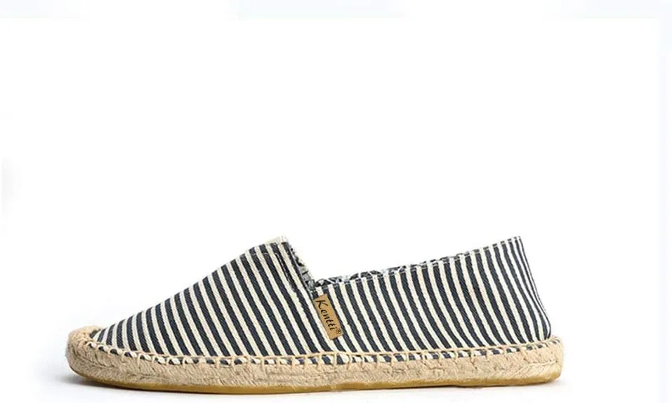 Women's Breathable Canvas Stripe Slip on Flat Espadrilles