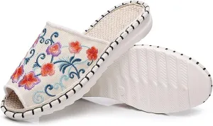 Women's Chinese Embroidery Espadrilles,Cotton Flax Slipper Indoor,Slip On Slippers Summer Sandals Closed Toe Outdoor Walking Shoes Chinese Embroidery Espadrilles Garden House Slippers for Ladies