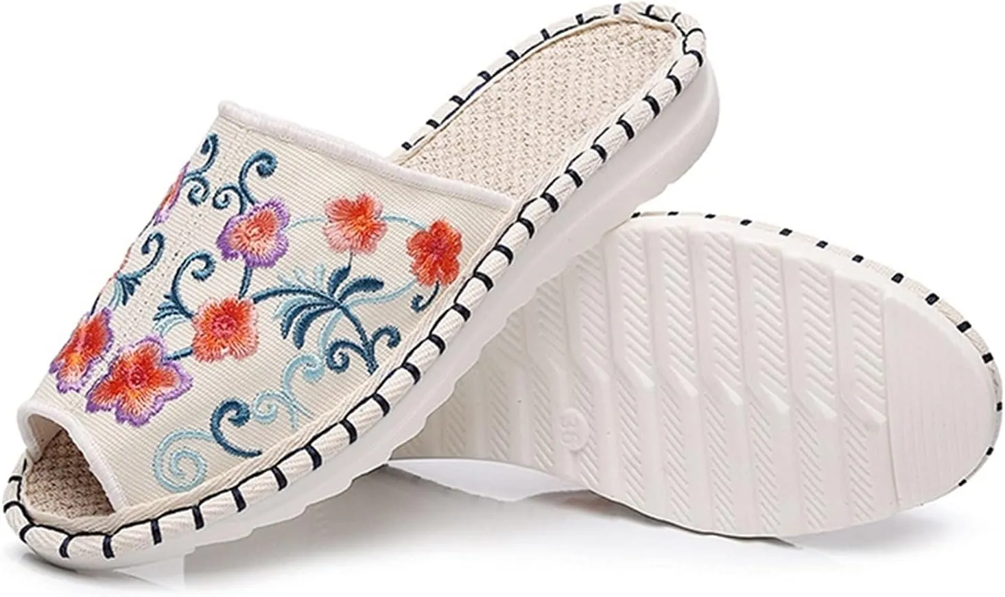Women's Chinese Embroidery Espadrilles,Cotton Flax Slipper Indoor,Slip On Slippers Summer Sandals Closed Toe Outdoor Walking Shoes Chinese Embroidery Espadrilles Garden House Slippers for Ladies