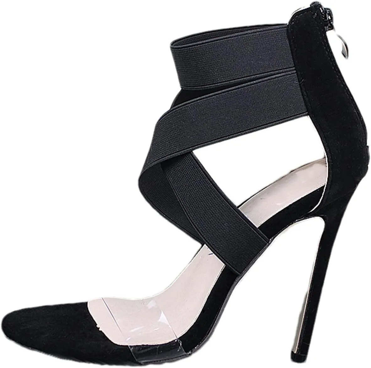 Womens Clear Strap Stiletto Sandals Fashion Snake Pattern Cross Straps Back Zipper Open Toe Thin High Heels Summer Comfortable Casual Shoes