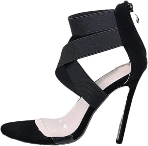 Womens Clear Strap Stiletto Sandals Fashion Snake Pattern Cross Straps Back Zipper Open Toe Thin High Heels Summer Comfortable Casual Shoes