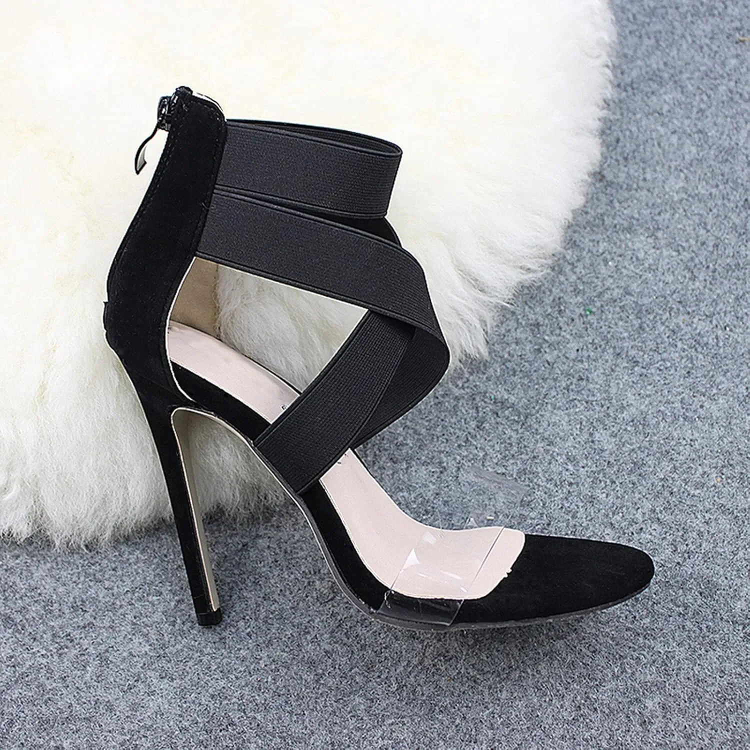 Womens Clear Strap Stiletto Sandals Fashion Snake Pattern Cross Straps Back Zipper Open Toe Thin High Heels Summer Comfortable Casual Shoes