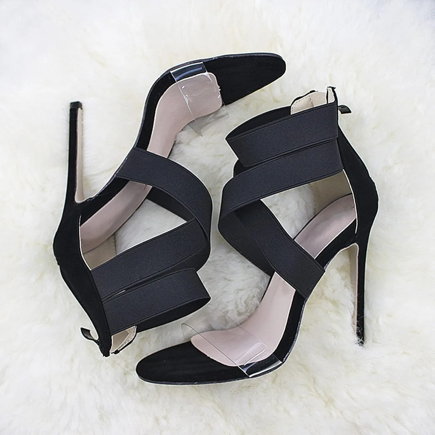 Womens Clear Strap Stiletto Sandals Fashion Snake Pattern Cross Straps Back Zipper Open Toe Thin High Heels Summer Comfortable Casual Shoes