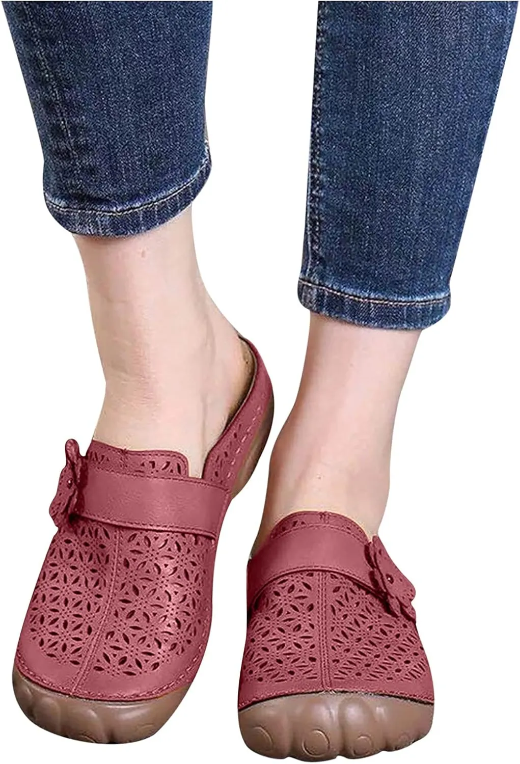 Womens Clogs Summer Flower Hollow Platform Sandals Vintage Soft Comfortable Casual Slip-on Slipper Lightweight Non-Slip Beach Shoes Flip Flops