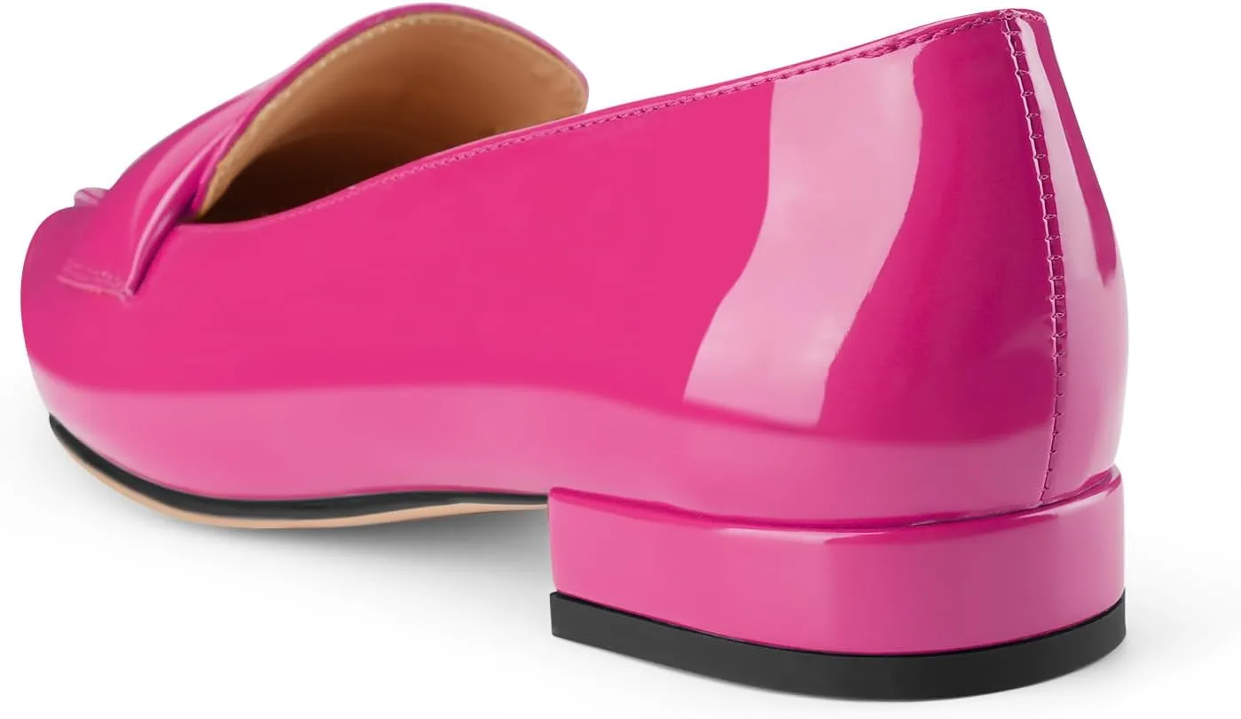 Women's Closed Pointed Toe Penny Loafers Shoes Black Patent Leather Comfortable Slip On Work Business Dressy Classic Flats Shoes