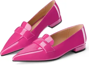 Women's Closed Pointed Toe Penny Loafers Shoes Black Patent Leather Comfortable Slip On Work Business Dressy Classic Flats Shoes