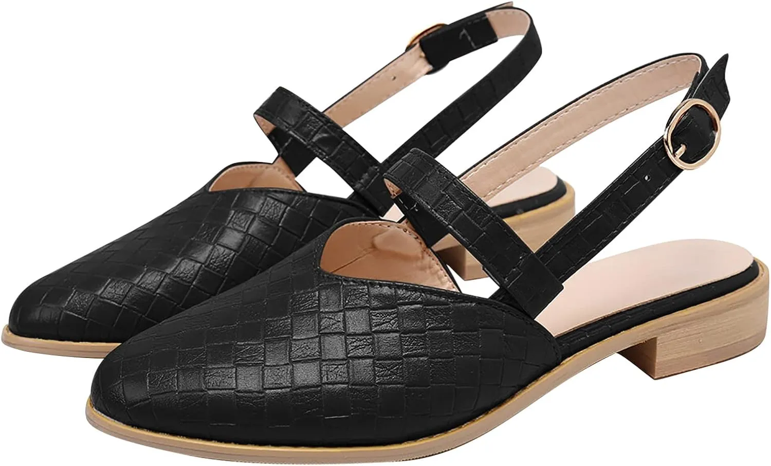 Women's Closed Pointed Toe Slingback Sandals Summer Casual Flat Braided Dressy Comfort Low Heel Pumps Dressy Work Office Dress Shoes