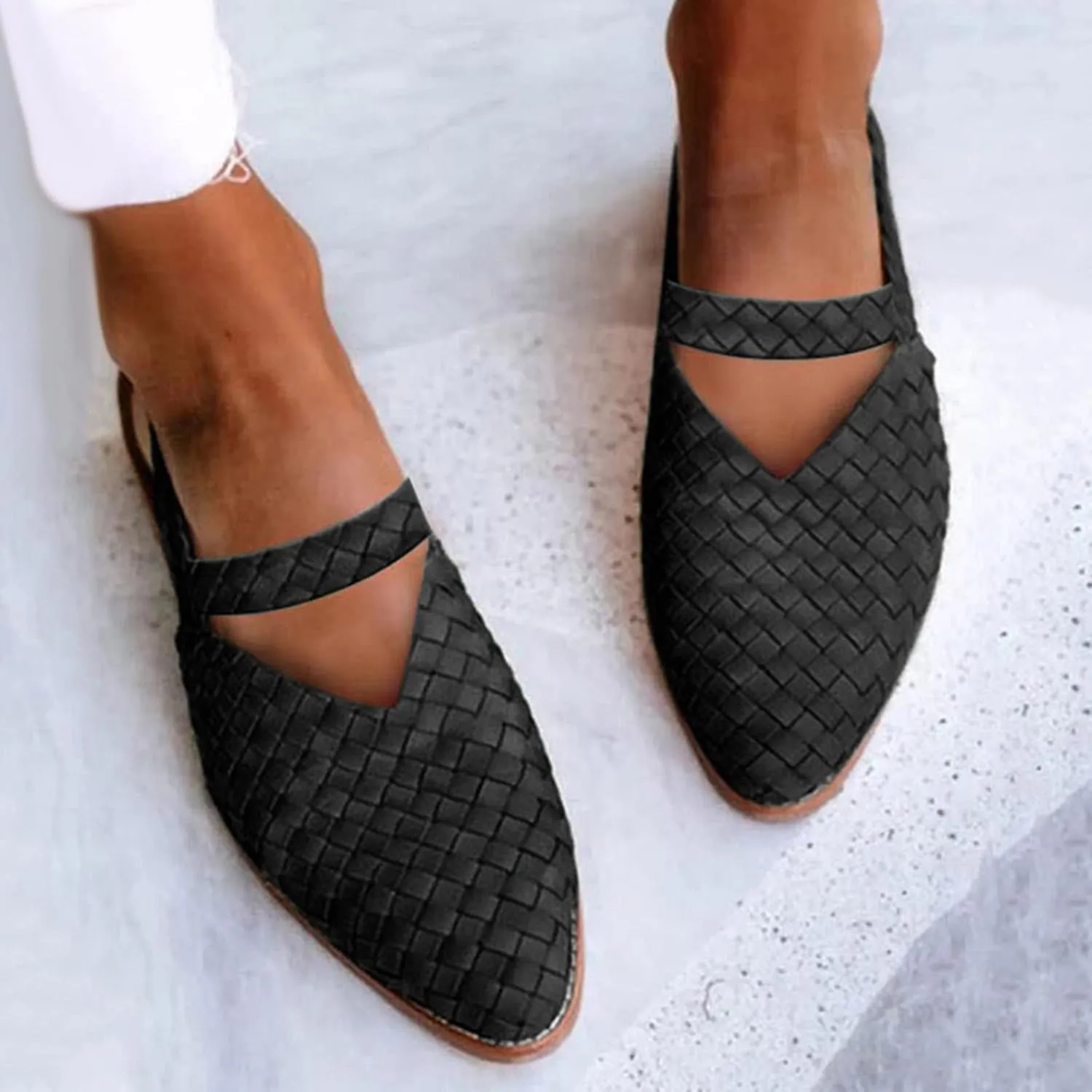 Women's Closed Pointed Toe Slingback Sandals Summer Casual Flat Braided Dressy Comfort Low Heel Pumps Dressy Work Office Dress Shoes