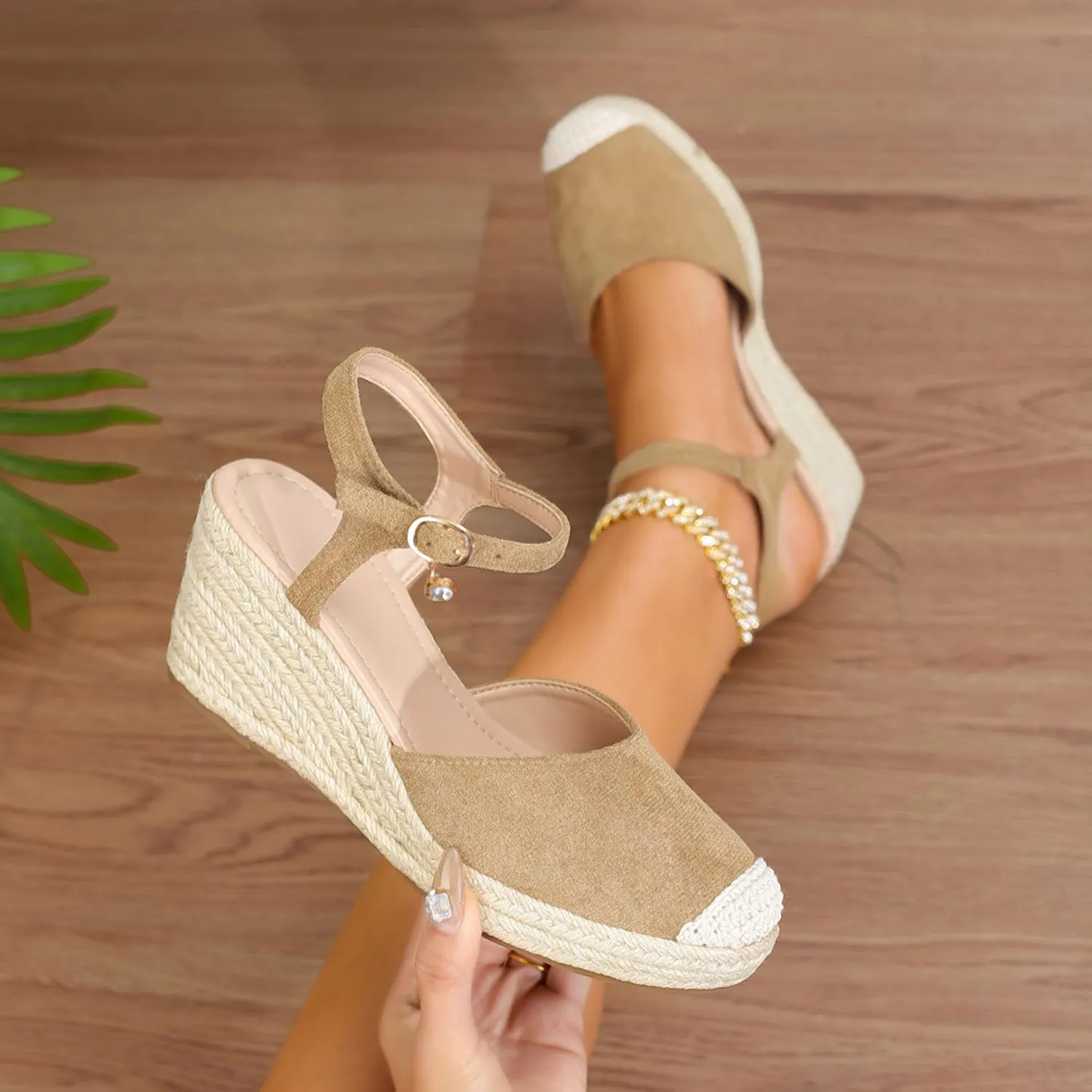 Women's Closed Toe Adjustable Ankle Strap Wedge Sandals, Summer Canvas Espadrille Platform Casual Shoes