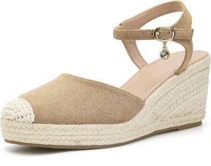 Women's Closed Toe Adjustable Ankle Strap Wedge Sandals, Summer Canvas Espadrille Platform Casual Shoes