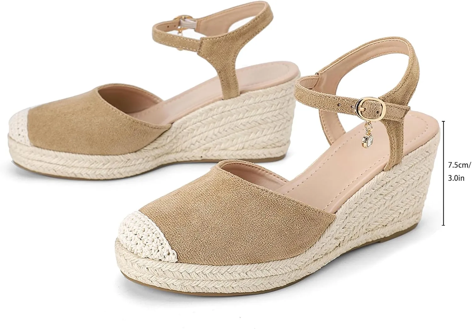 Women's Closed Toe Adjustable Ankle Strap Wedge Sandals, Summer Canvas Espadrille Platform Casual Shoes