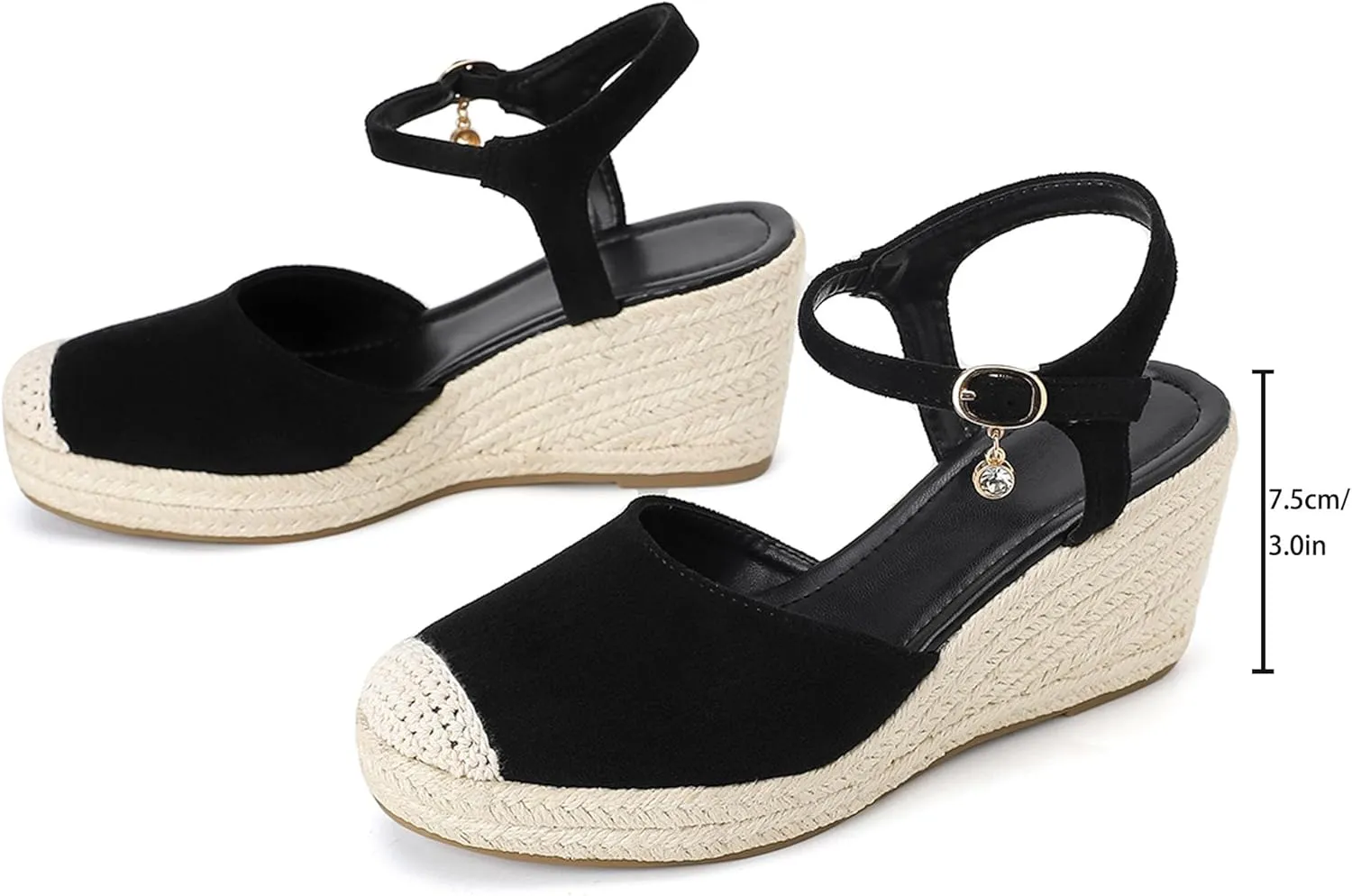 Women's Closed Toe Adjustable Ankle Strap Wedge Sandals, Summer Canvas Espadrille Platform Casual Shoes