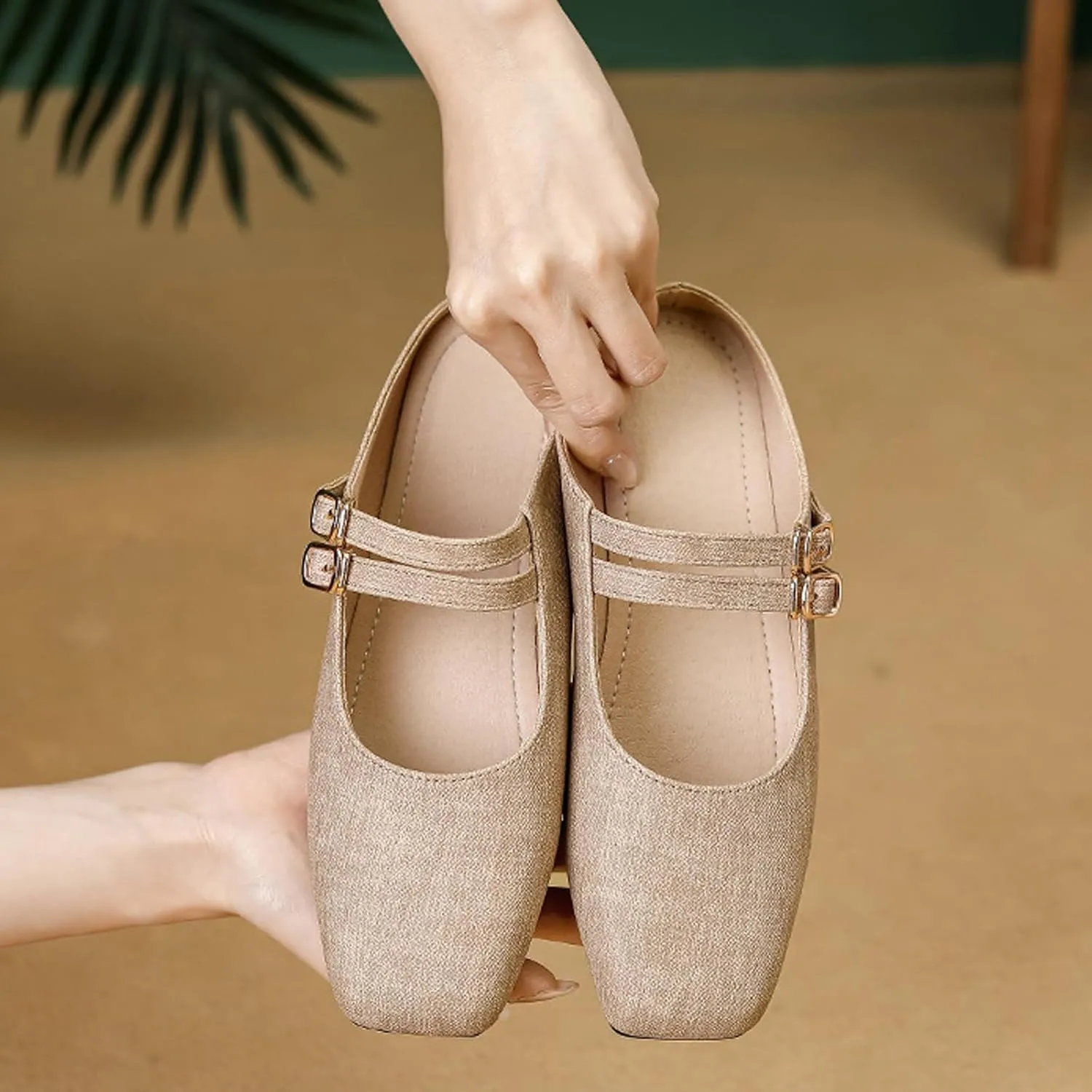 Women's Closed Toe Slip-on Mules Shoes,Comfort Backless Mary Jane Shoes Double Buckle Breathable Slingback Walking Flat Slide Sandals