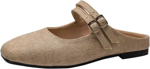 Women's Closed Toe Slip-on Mules Shoes,Comfort Backless Mary Jane Shoes Double Buckle Breathable Slingback Walking Flat Slide Sandals