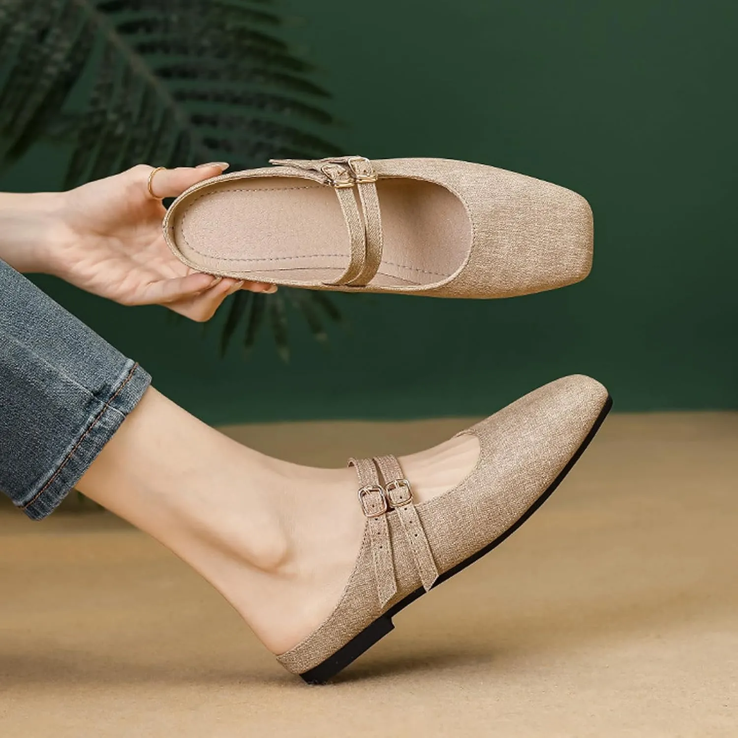 Women's Closed Toe Slip-on Mules Shoes,Comfort Backless Mary Jane Shoes Double Buckle Breathable Slingback Walking Flat Slide Sandals