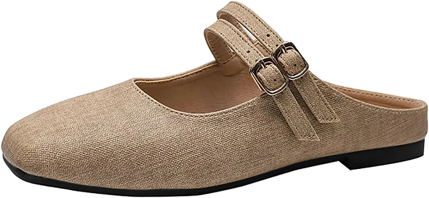 Women's Closed Toe Slip-on Mules Shoes,Comfort Backless Mary Jane Shoes Double Buckle Breathable Slingback Walking Flat Slide Sandals