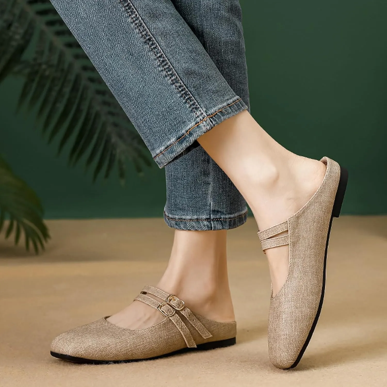 Women's Closed Toe Slip-on Mules Shoes,Comfort Backless Mary Jane Shoes Double Buckle Breathable Slingback Walking Flat Slide Sandals