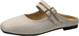 Women's Closed Toe Slip-on Mules Shoes,Comfort Backless Mary Jane Shoes Double Buckle Breathable Slingback Walking Flat Slide Sandals