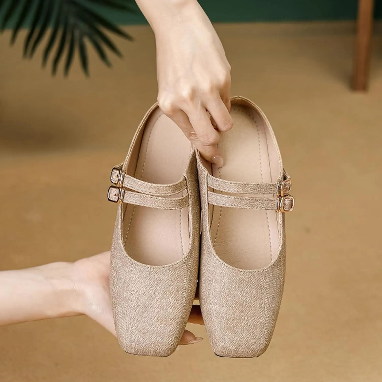 Women's Closed Toe Slip-on Mules Shoes,Comfort Backless Mary Jane Shoes Double Buckle Breathable Slingback Walking Flat Slide Sandals