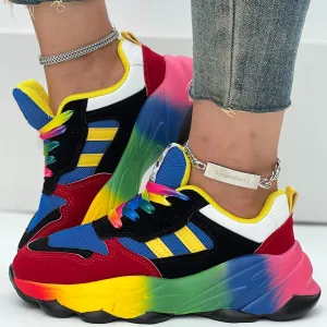 Women's Colorblock Sneakers, Lace Up Low-top Round Toe Non-Slip Soft Air Cushion Trainers for Outdoor Casual Shoes