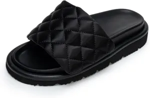 Women'S Comfort Slide Sandals Fashion Adjustable Pillow Strap Leather Flat Sandals