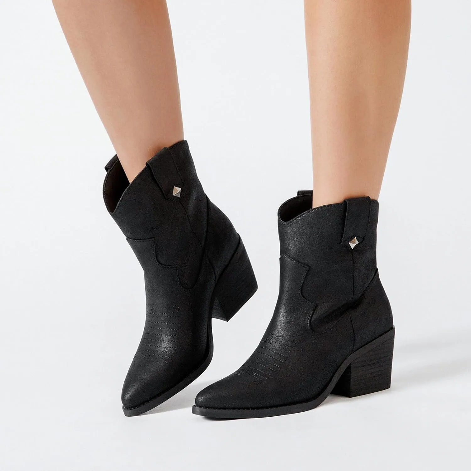 Women's Cowboy Ankle Boots Western Cowgirl Chunky Heeled Booties Classic Casual Comfortable Low Mid Heel Short Boots for Women.