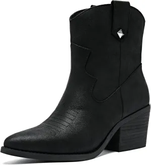 Women's Cowboy Ankle Boots Western Cowgirl Chunky Heeled Booties Classic Casual Comfortable Low Mid Heel Short Boots for Women.