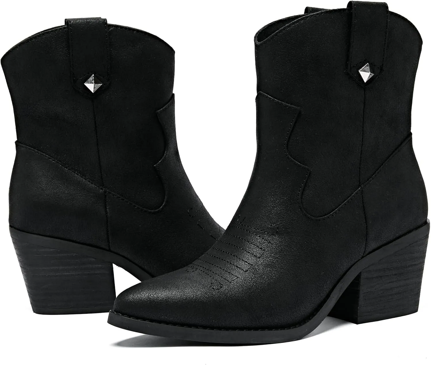 Women's Cowboy Ankle Boots Western Cowgirl Chunky Heeled Booties Classic Casual Comfortable Low Mid Heel Short Boots for Women.
