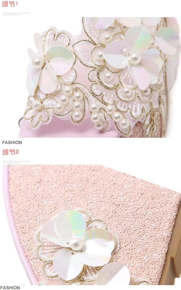 Womens Crystal Flower Summer High Platform Sandals,Fashion Flowers Peep Toe Casual Slip on Wedge Summer Beach Shoes