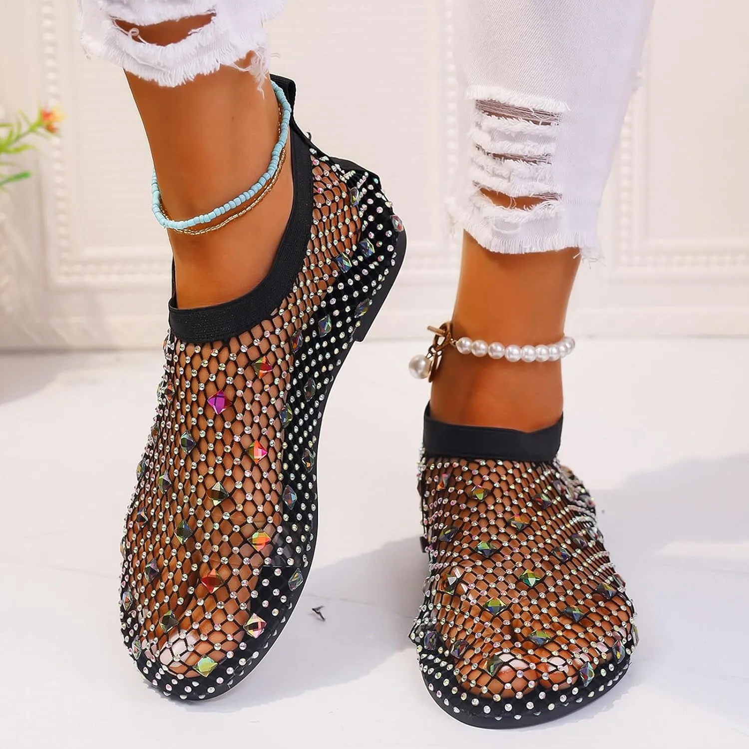 Women's Elastic Ankle Strap Flat Sandals Adjustable Casual Fisherman Cool Shoes Versatile Sandals for Women