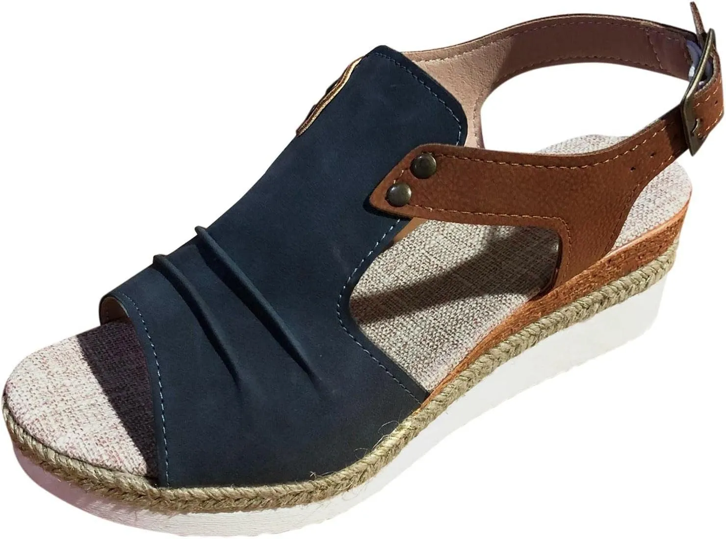Womens Espadrille Wedge Sandals Open Toe Platform Fish Mouth Ankle Strap Slingback Summer Dress Shoes Bohemia Comfortable