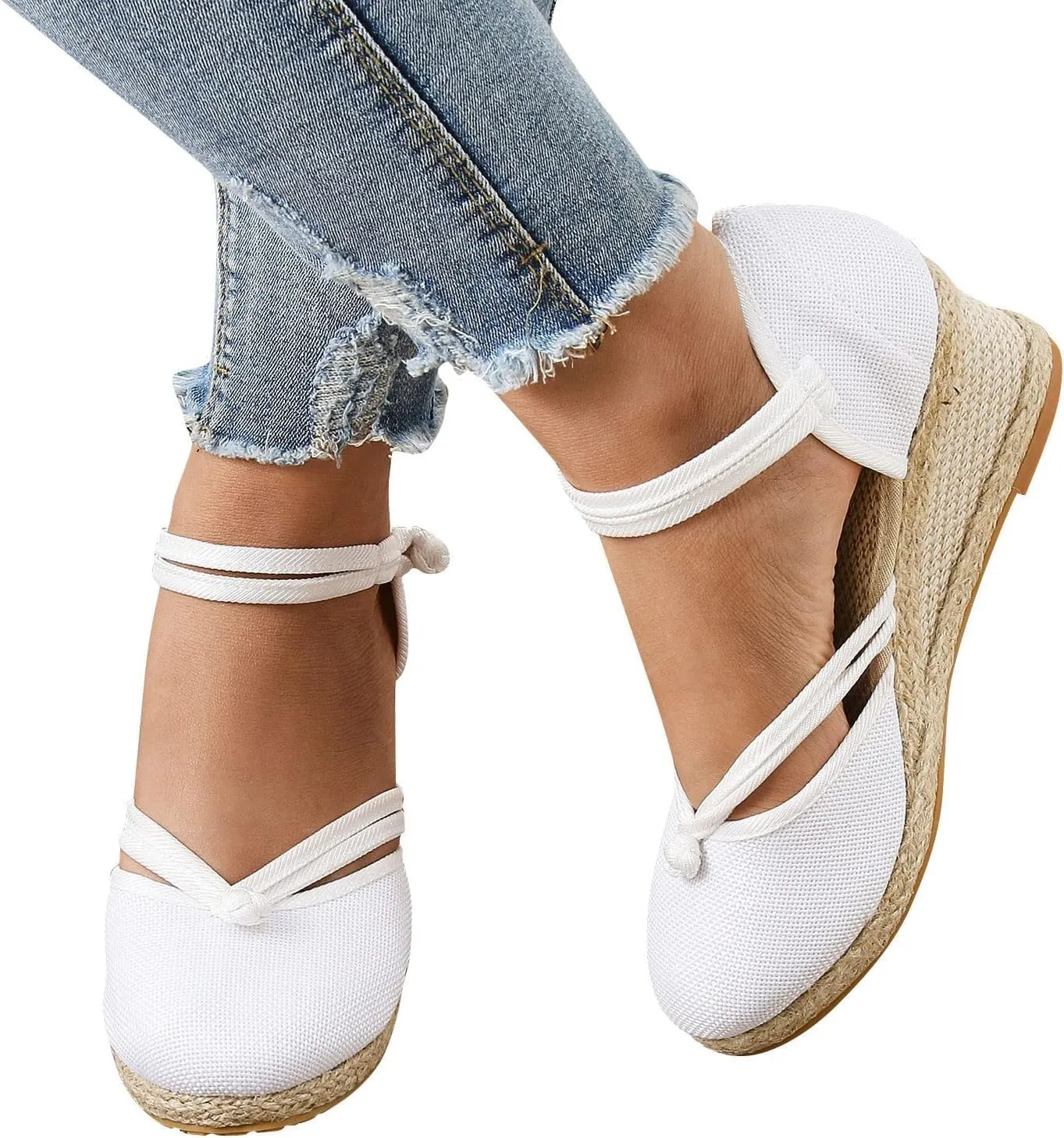 Women's Espadrilles Closed Toe Wedges Heels Sandals, Womens Close Toed Platform Wedge Shoes Comfortable Low Heel Canvas Dress Sandal for Outdoor Summer Beach with Ankle Strap