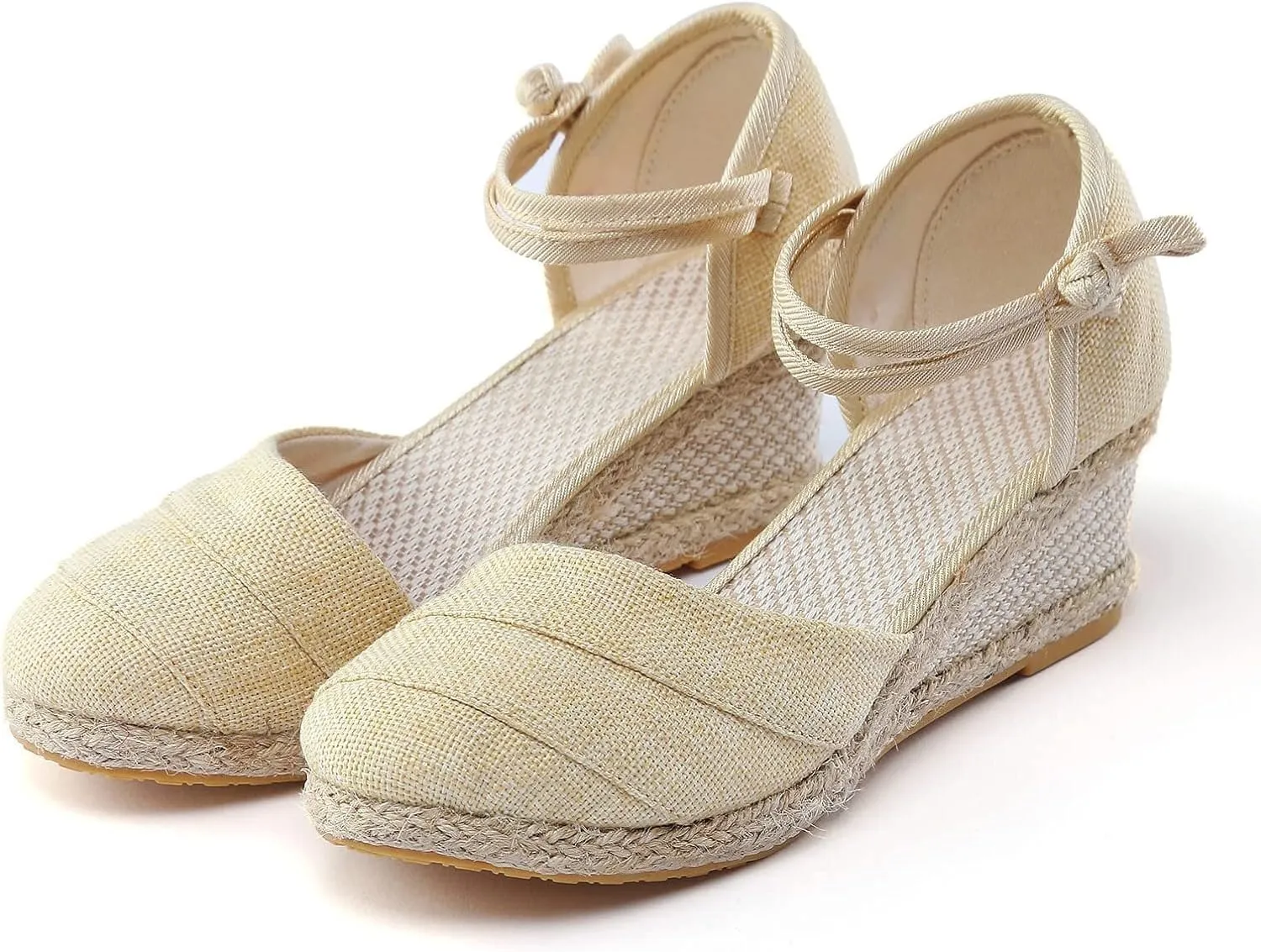 Women's Espadrilles Closed Toe Wedges Heels Sandals, Womens Close Toed Platform Wedge Shoes Comfortable Low Heel Canvas Dress Sandal for Outdoor Summer Beach with Ankle Strap