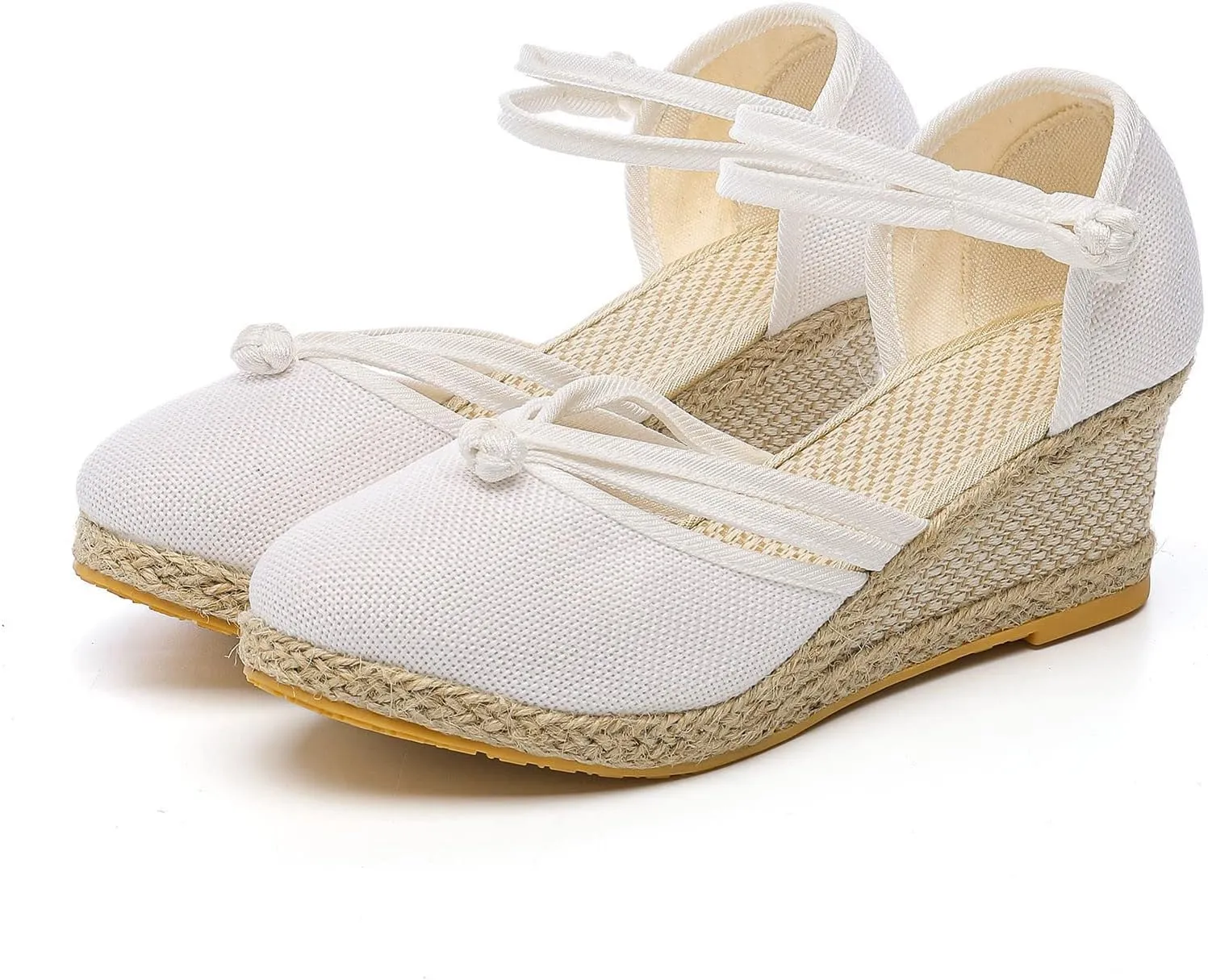 Women's Espadrilles Closed Toe Wedges Heels Sandals, Womens Close Toed Platform Wedge Shoes Comfortable Low Heel Canvas Dress Sandal for Outdoor Summer Beach with Ankle Strap