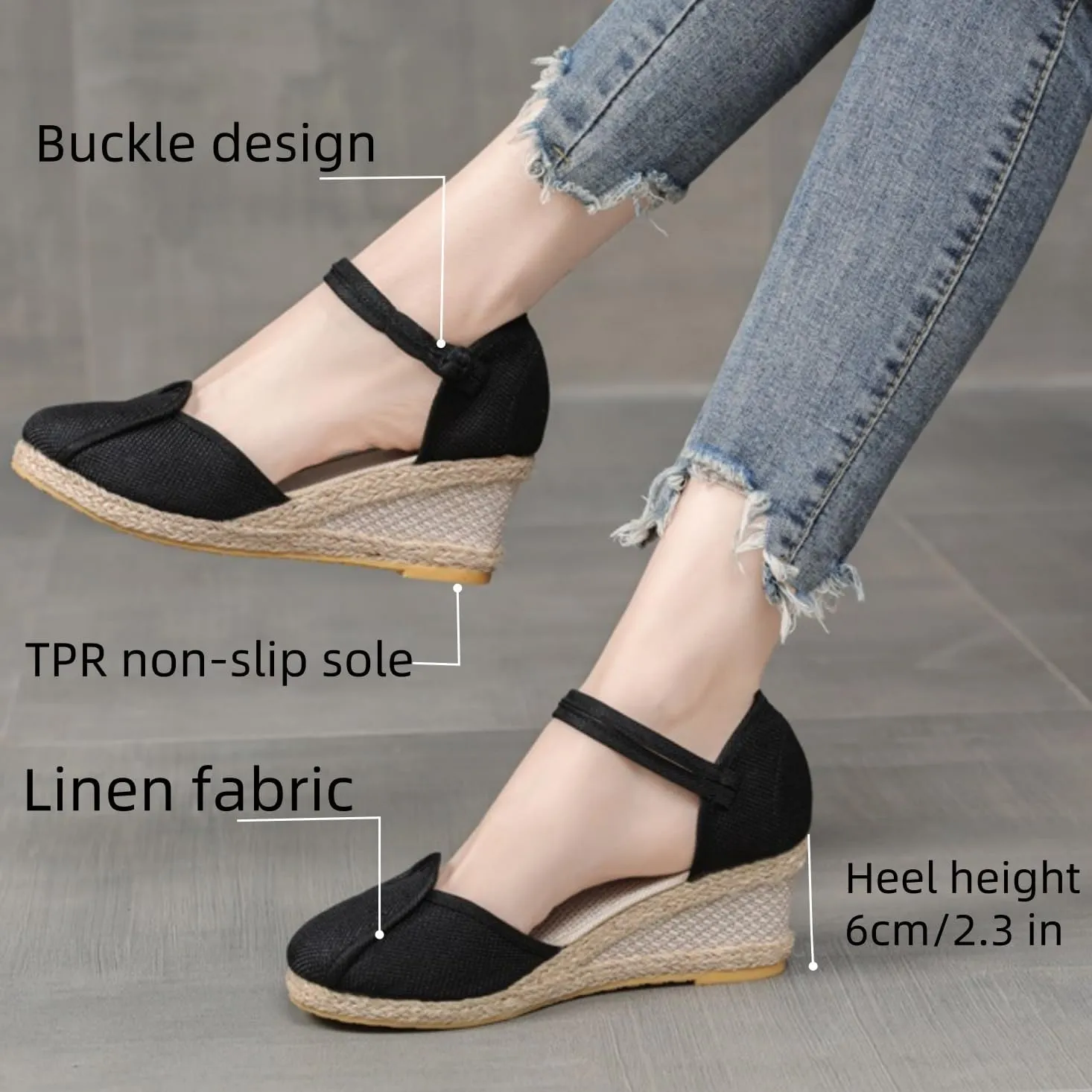 Women's Espadrilles Wedge Sandals Platform Closed Toe Ankle Strap Lace Up Summer Shoes Espadrille Heels Wedges for Women Bohemian Canvas