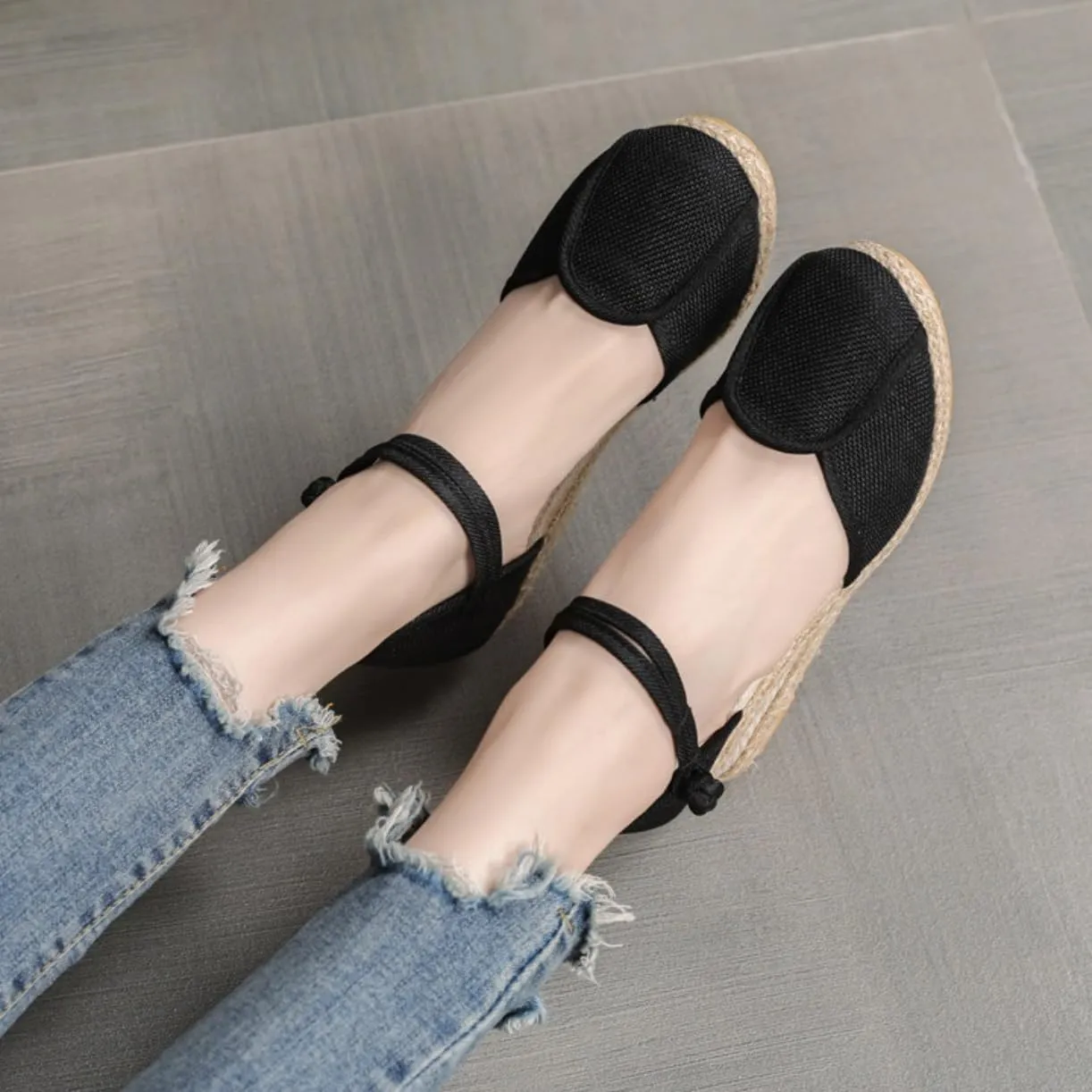 Women's Espadrilles Wedge Sandals Platform Closed Toe Ankle Strap Lace Up Summer Shoes Espadrille Heels Wedges for Women Bohemian Canvas