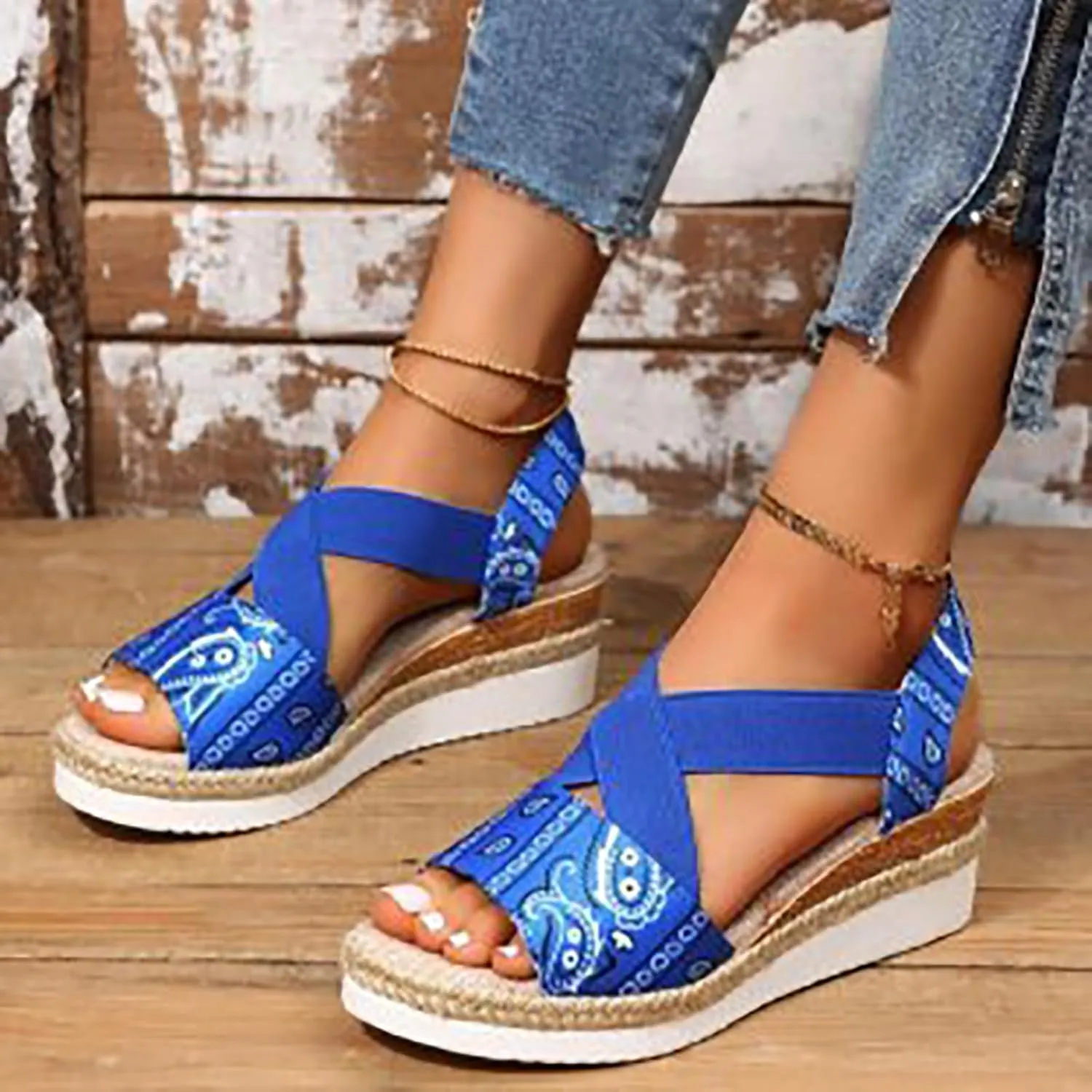 Women's Espadrilles Wedge Sandals, Summer Open Toe Platform Wedge Heels Sandal for Dressy, Comfortable Casual Wedge Sandals